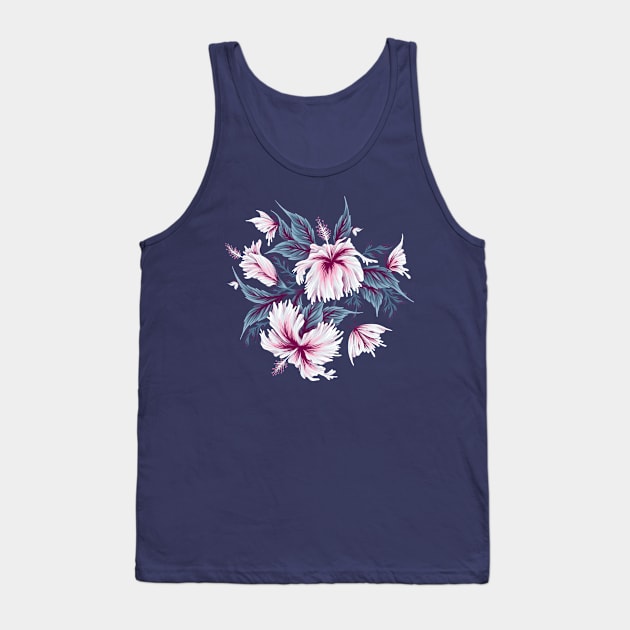 Hibiscus Butterflies - Light Blue Pink Tank Top by andreaalice